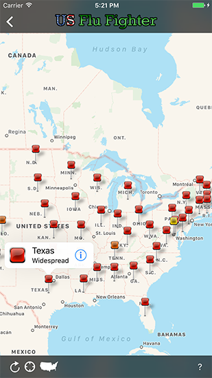 Flu activity levels by state across the entire USA.